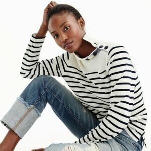 J. Crew Classic White And Olive Green Knit Top